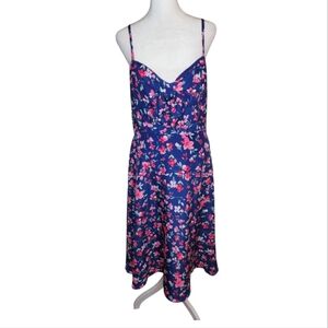Eliza J Navy Floral Midi Sundress Smocked Back Tie Detail Size 10